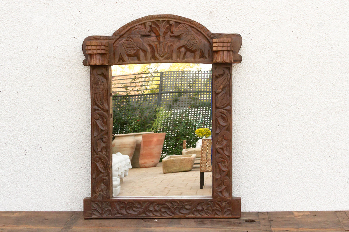 Royal Elephant High-Relief Carved Mirror (Trad)