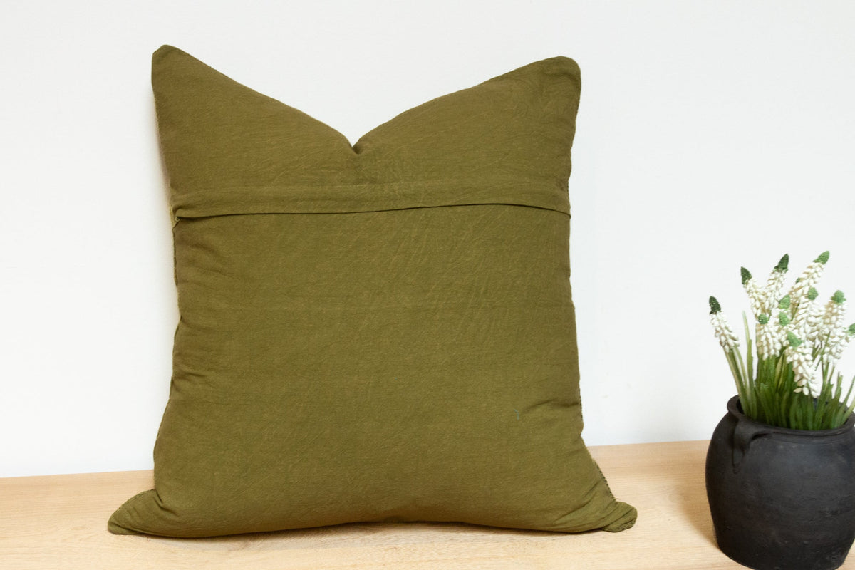 Olive Hand-Stitched Pillow Cover