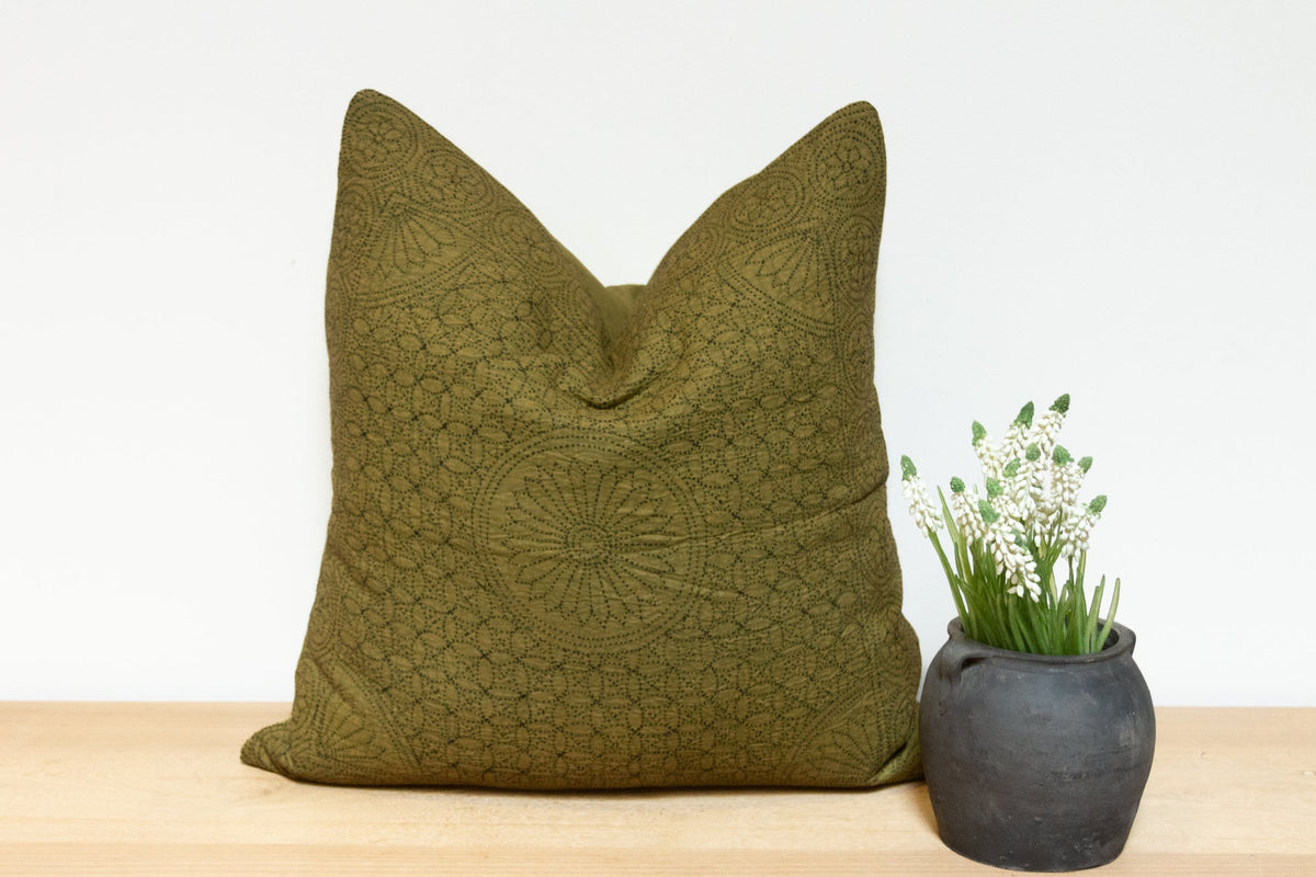 Fern Green Hand-Stitched Pillow Cover