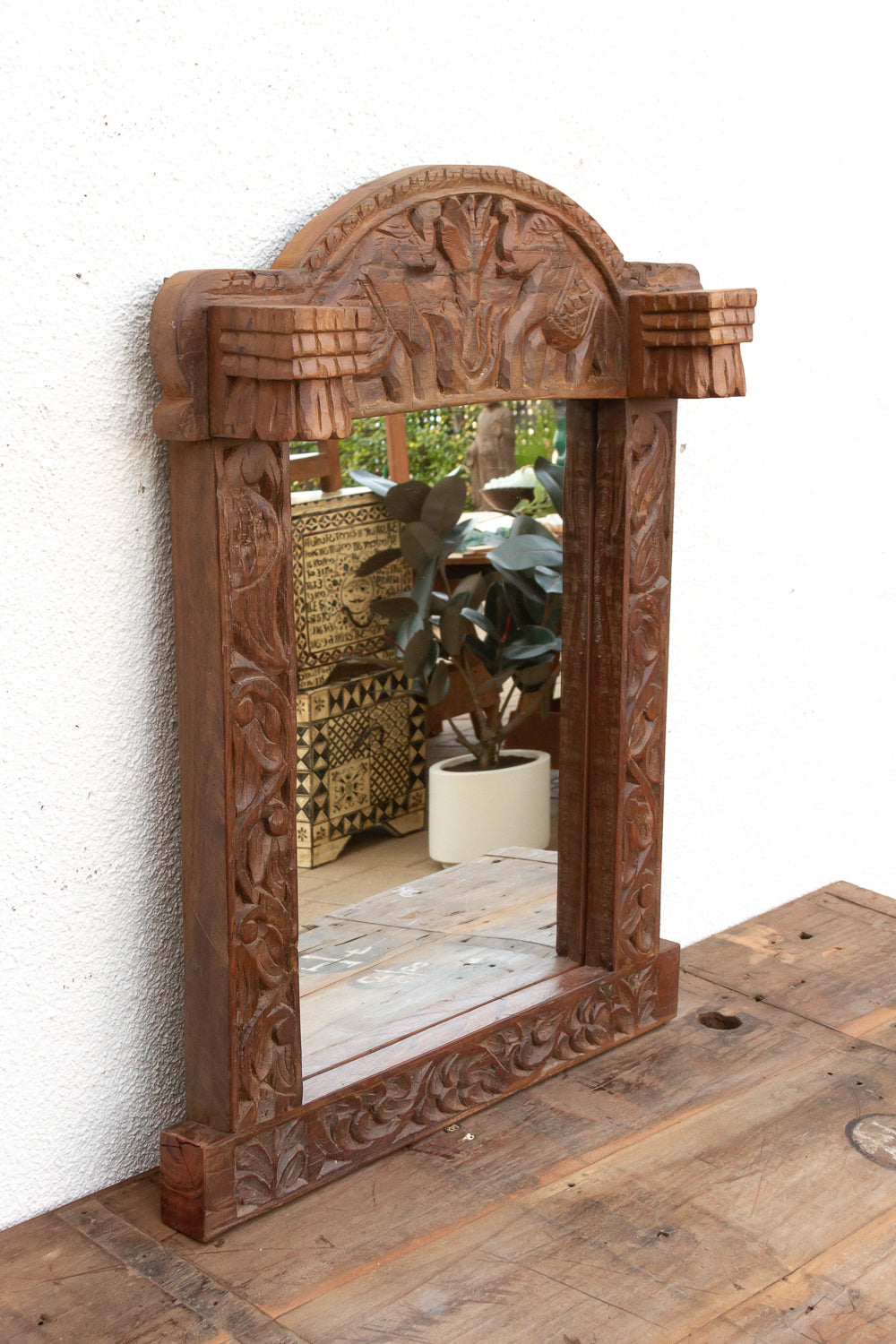 Royal Elephant High-Relief Carved Mirror (Trad)
