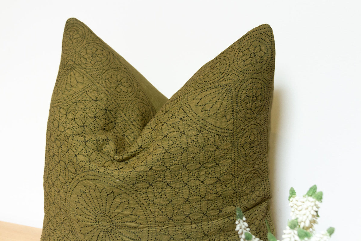 Fern Green Hand-Stitched Pillow Cover