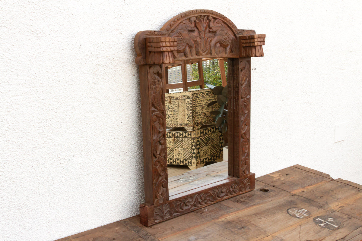 Royal Elephant High-Relief Carved Mirror (Trad)