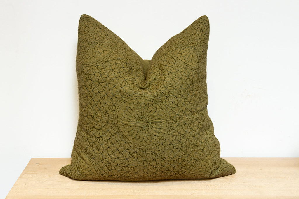 Fern Green Hand-Stitched Pillow Cover