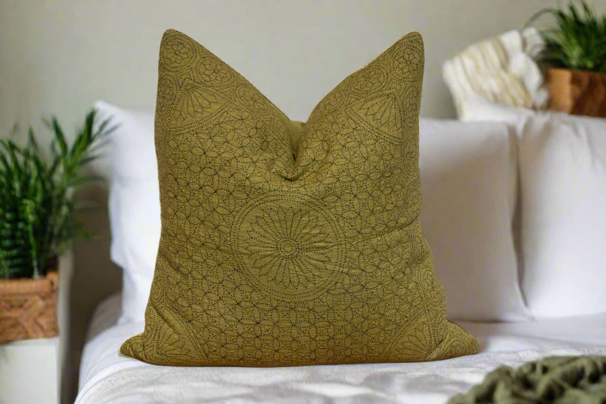 Fern Green Hand-Stitched Pillow Cover