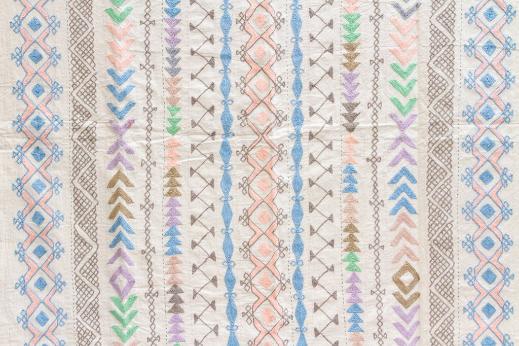 Pastel Rainbow Hand-stitched Cotton Tribal Kantha Throw
