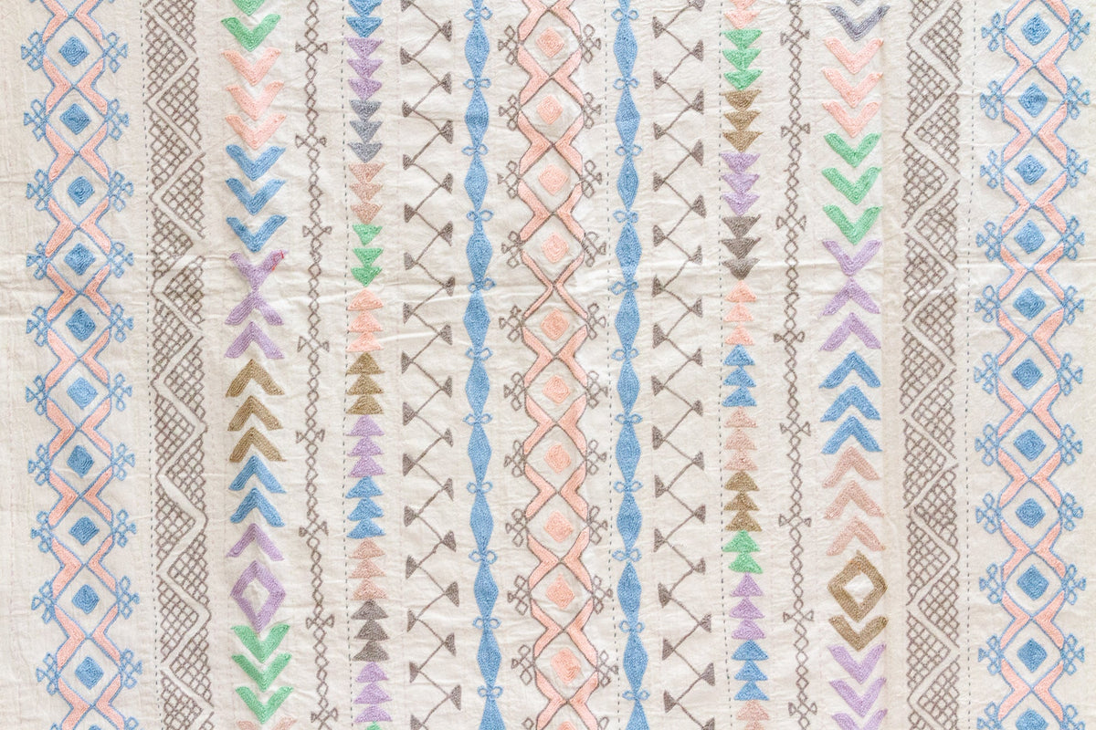 Pastel Rainbow Hand-stitched Cotton Tribal Kantha Throw