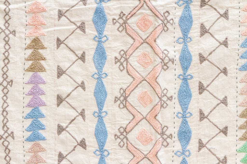 Pastel Rainbow Hand-stitched Cotton Tribal Kantha Throw