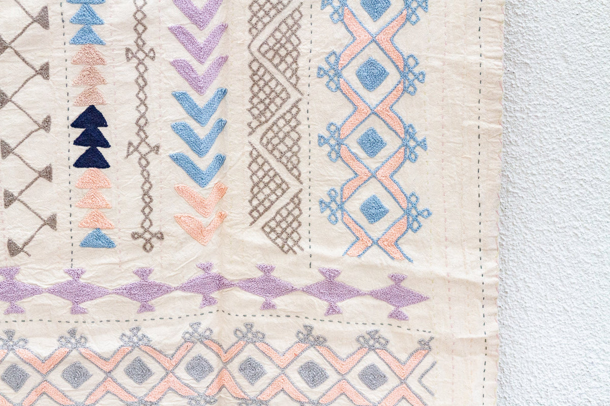 Pastel Rainbow Hand-stitched Cotton Tribal Kantha Throw