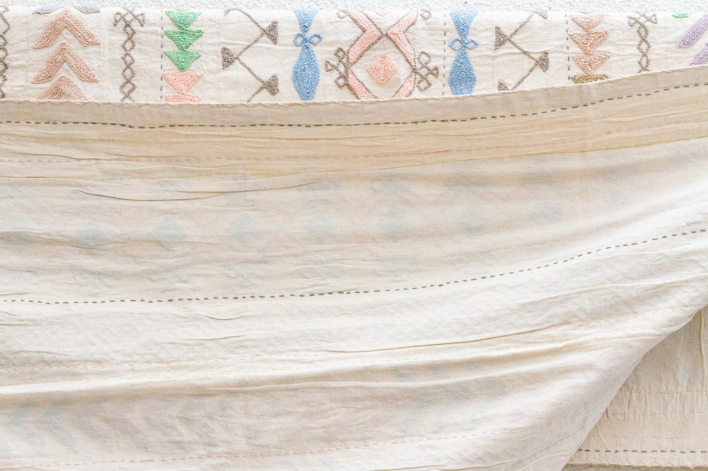 Pastel Rainbow Hand-stitched Cotton Tribal Kantha Throw