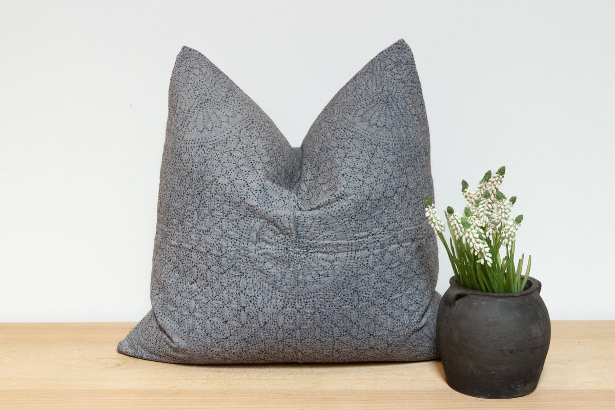 Gray Cloud Hand-Stitched Pillow Cover