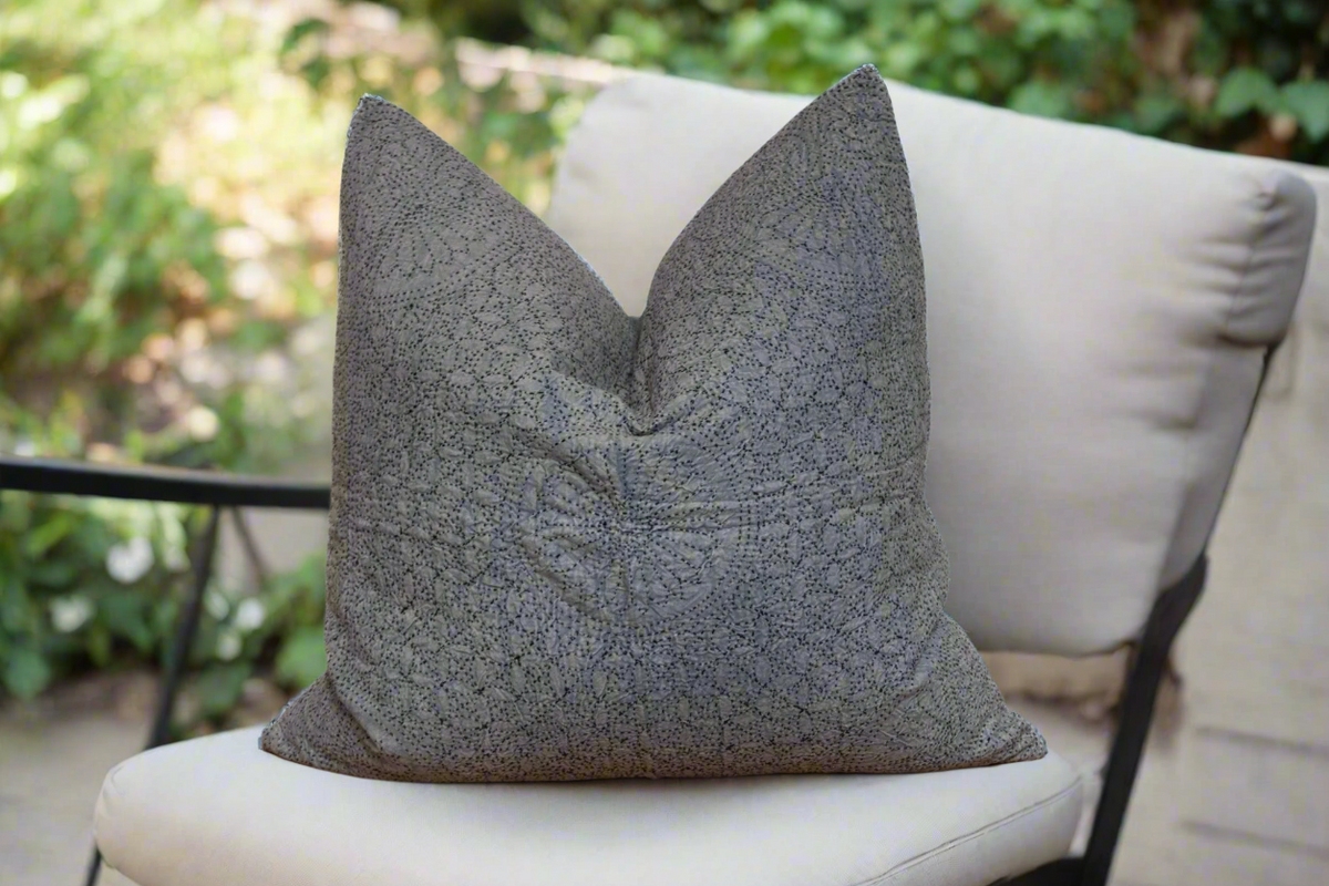 Gray Cloud Hand-Stitched Pillow Cover