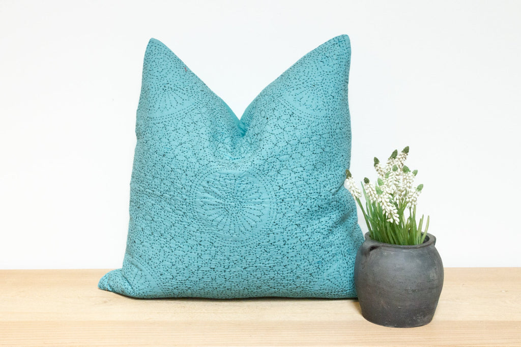 Aqua Pearl Hand-Stitched Pillow Cover
