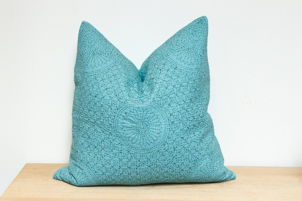 Aqua Pearl Hand-Stitched Pillow Cover
