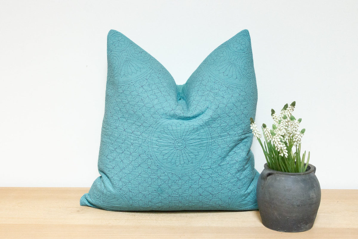 Teal Hand-Stitched Pillow Cover