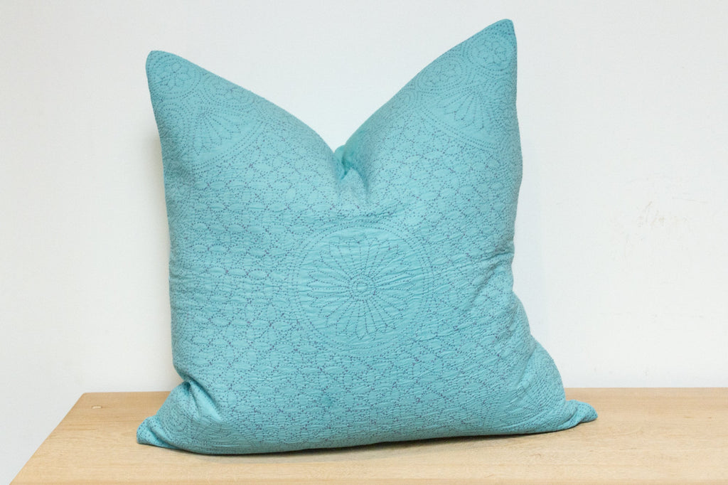 Teal Hand-Stitched Pillow Cover