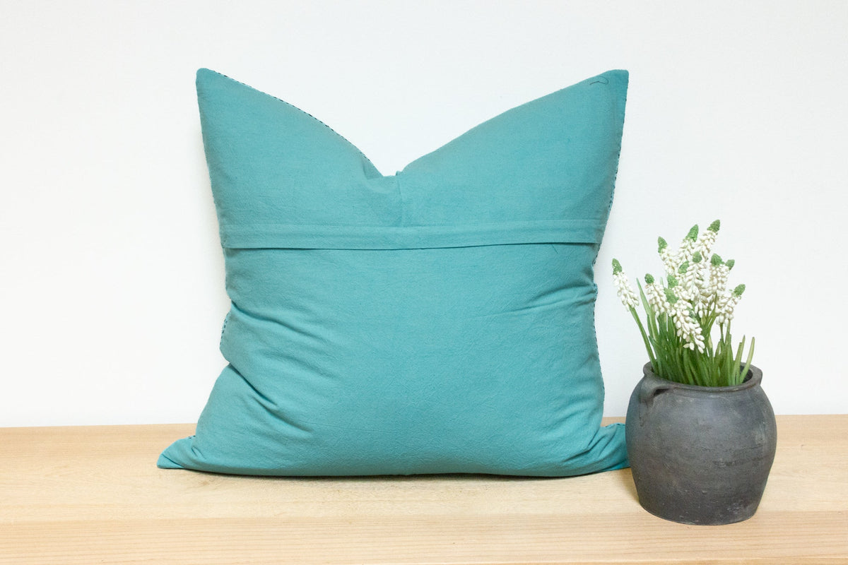 Turquoise Hand-Stitched Pillow Cover