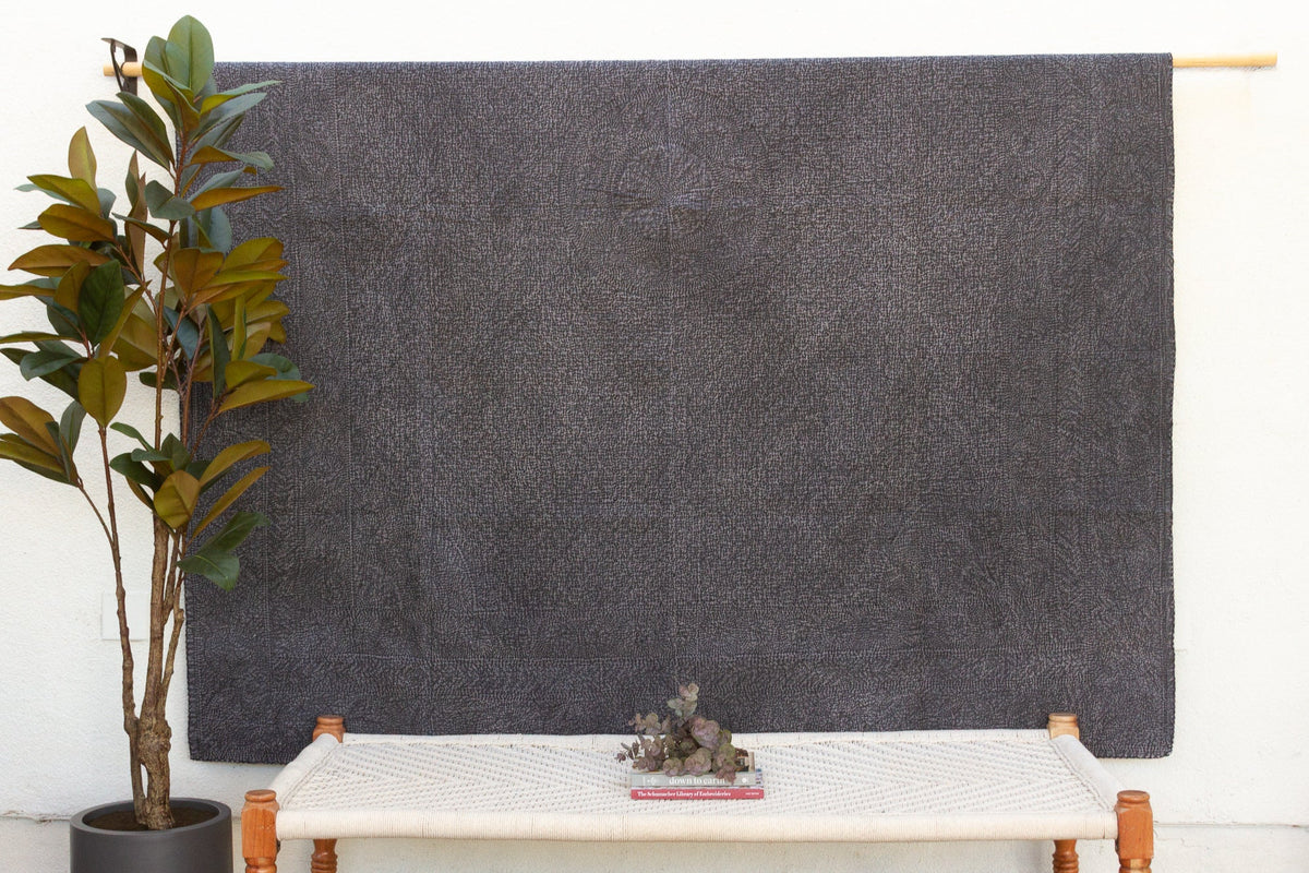 Obsidian Gray Handstitched Filanan Gudari Bedcover