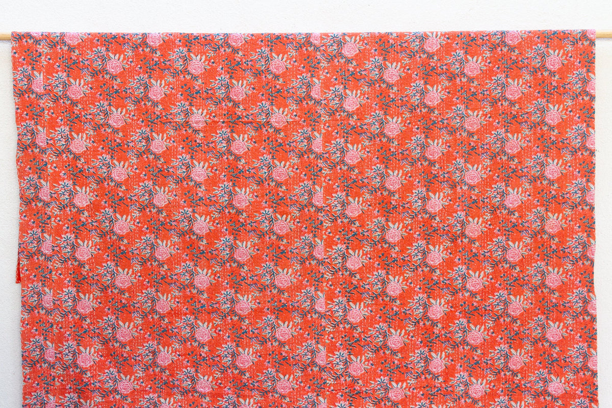 Saffron Bloom Indian Block Print Coverlet