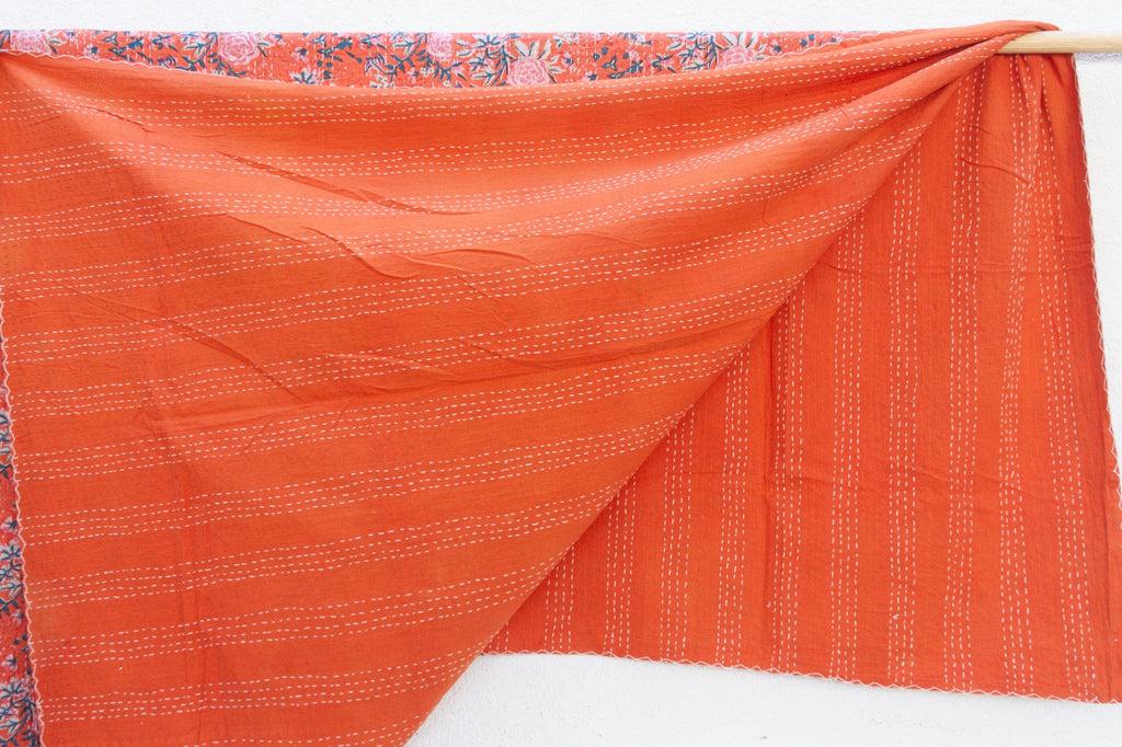 Saffron Bloom Indian Block Print Coverlet
