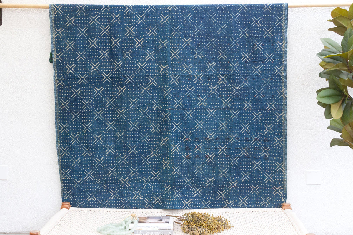 Lattice Motif Vintage Indigo Printed Throw