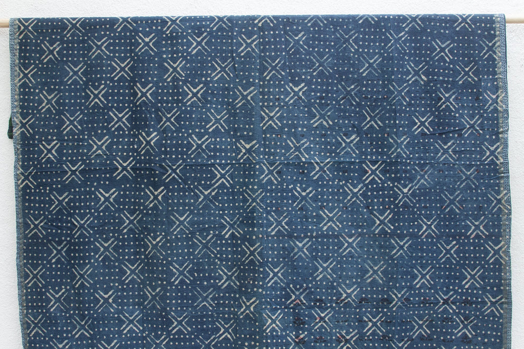 Lattice Motif Vintage Indigo Printed Throw