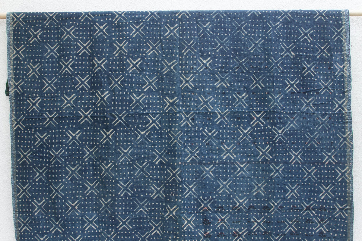 Lattice Motif Vintage Indigo Printed Throw