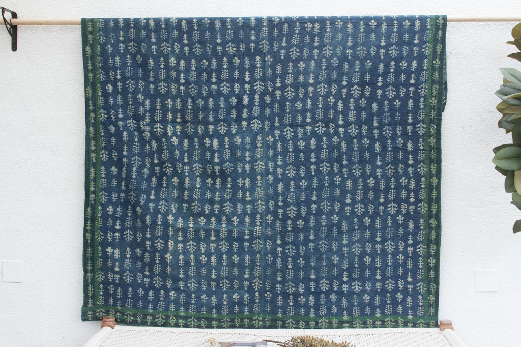 Lattice Motif Vintage Indigo Printed Throw