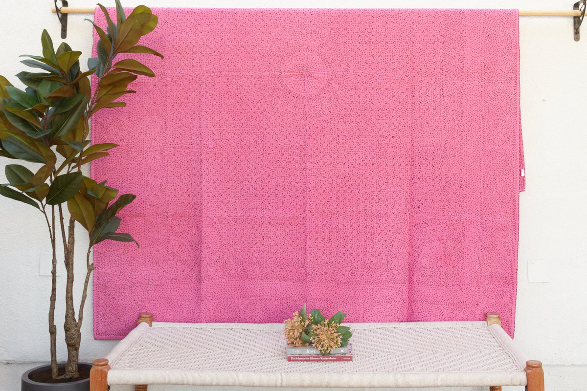 French Rose Handstitched Filanan Gudari Bedcover