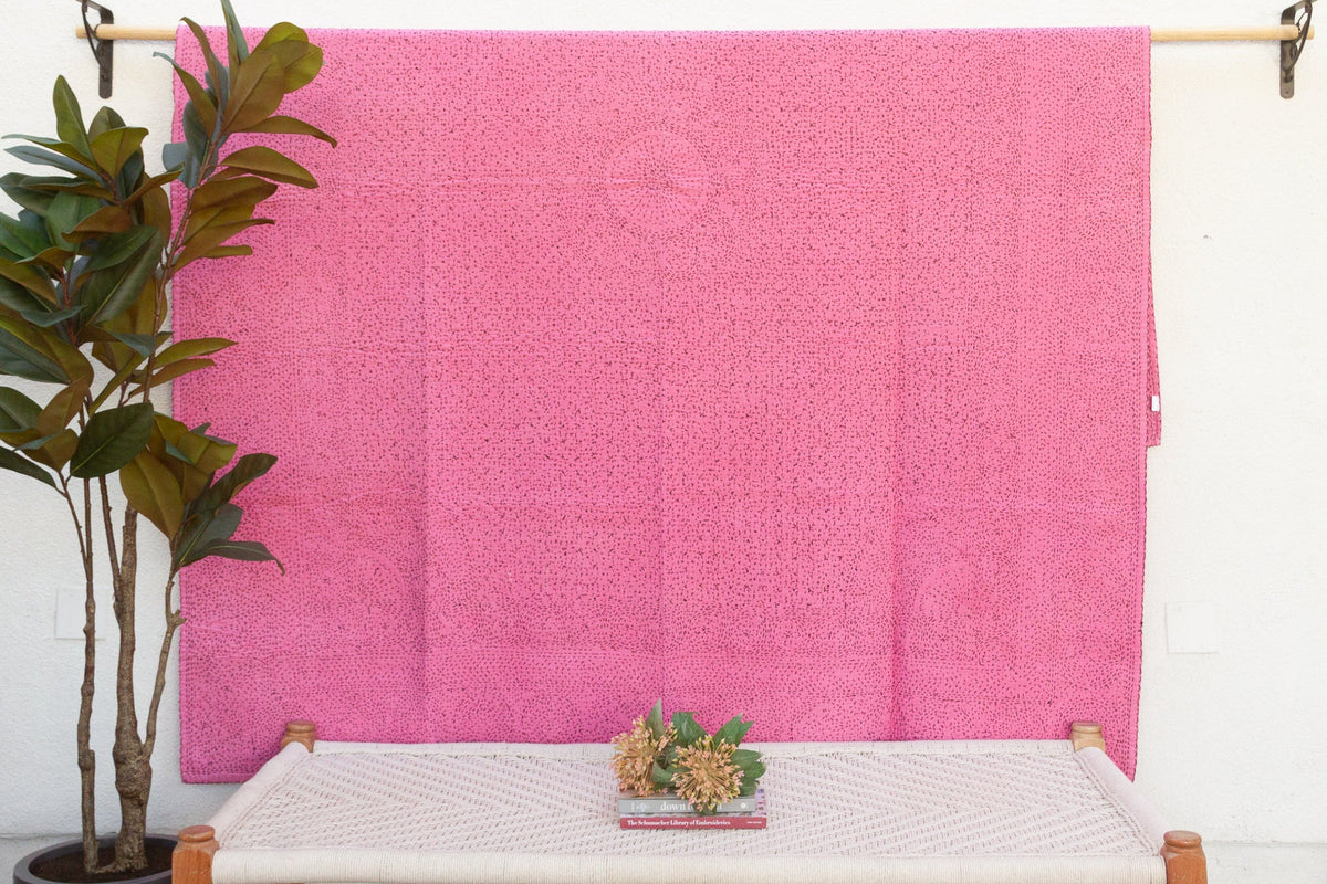 French Rose Handstitched Filanan Gudari Bedcover