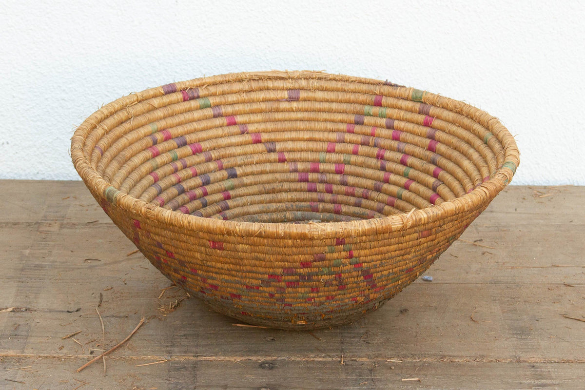 Vintage Woven Basket with Geometric Pattern (Trade)