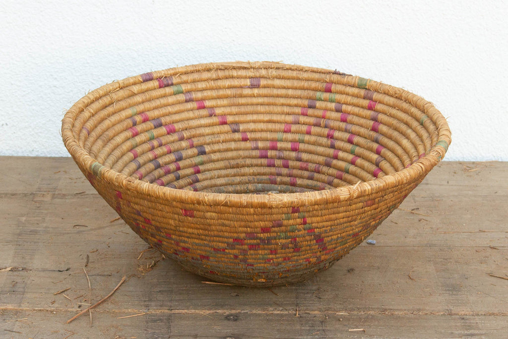 Vintage Woven Basket with Geometric Pattern