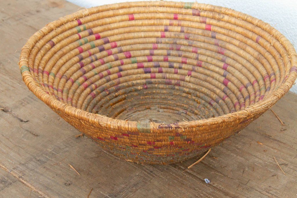 Vintage Woven Basket with Geometric Pattern