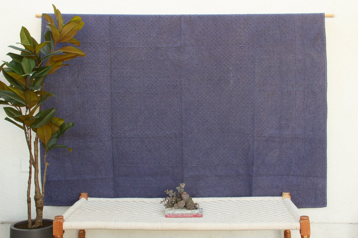 Monsoon Indigo Handstitched Filanan Gudari Bedcover