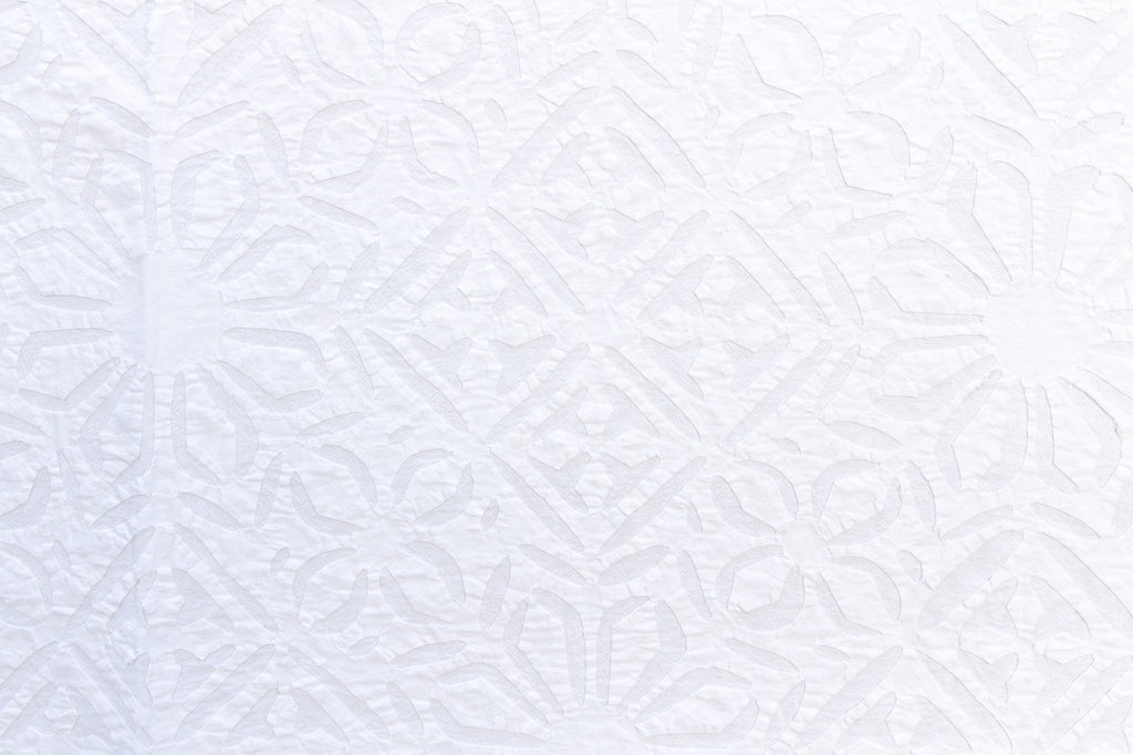 Poppy Blossom White Cotton Applique Bedcover