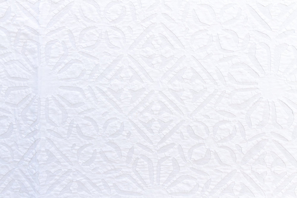 Poppy Blossom White Cotton Applique Bedcover