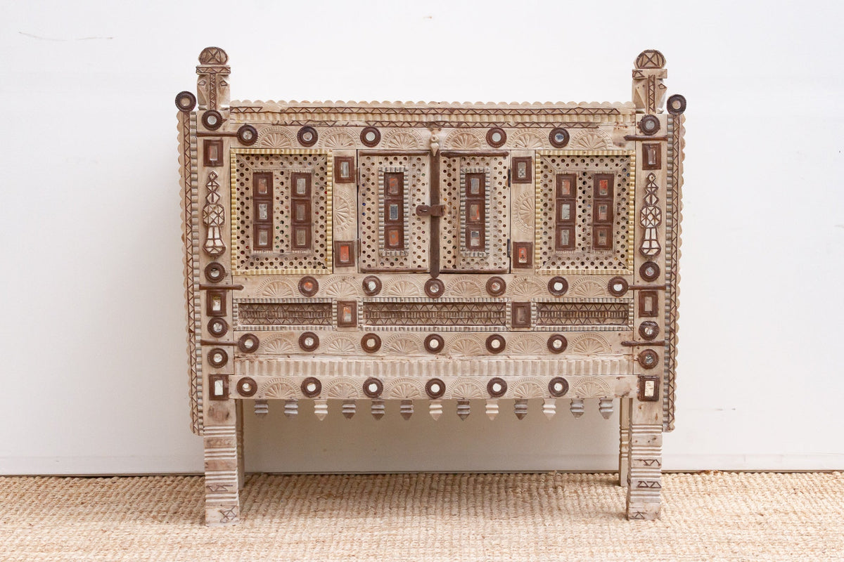 Finely Carved Indian Dowry Chest Cabinet