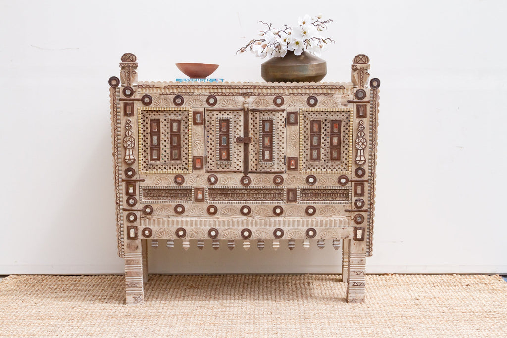 Finely Carved Indian Dowry Chest Cabinet