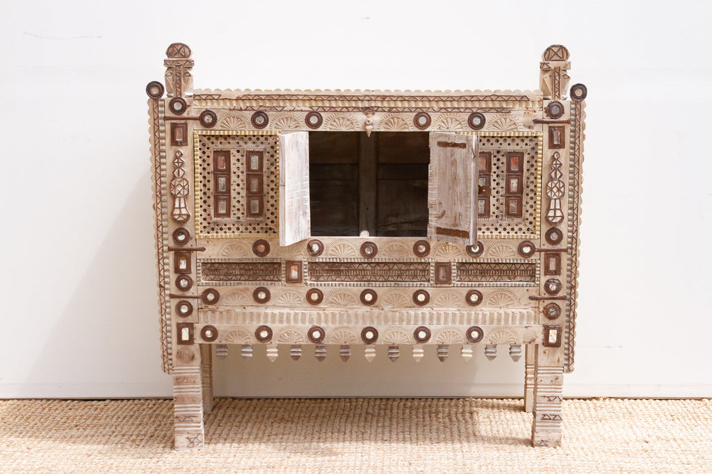 Finely Carved Indian Dowry Chest Cabinet