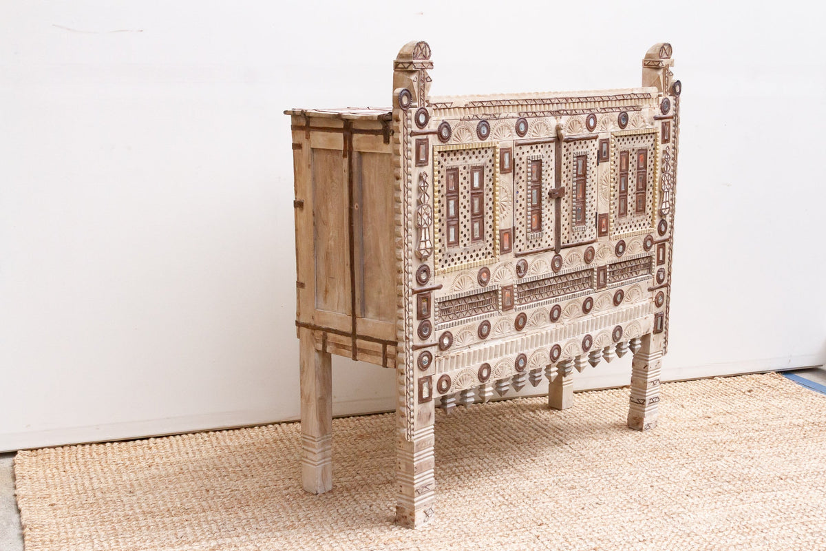 Finely Carved Indian Dowry Chest Cabinet