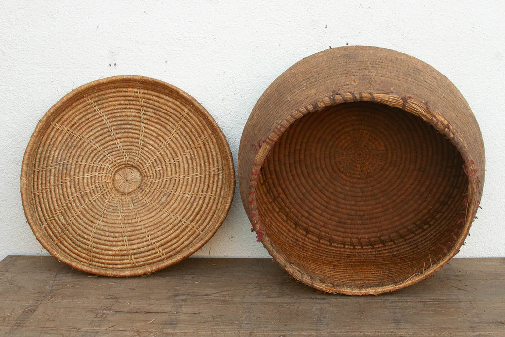 Earth Tone Antique Storage Basket with Lid
