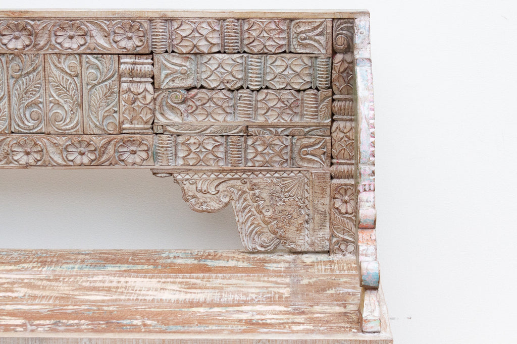 Exquiste Hand-Carved Teak Tribal Settee Bench