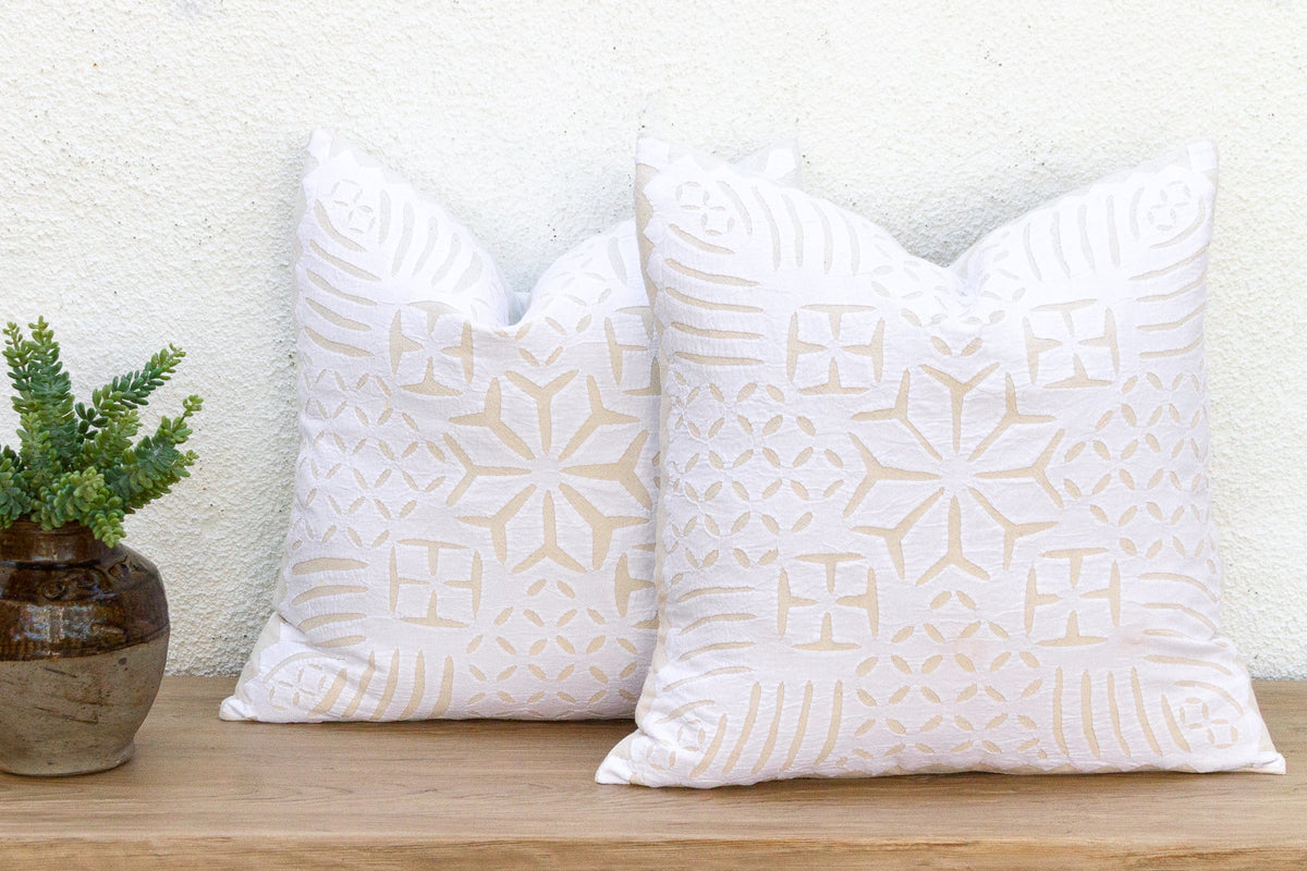 Jaisalmer Star, Pair of White Appliqué  Pillow Covers