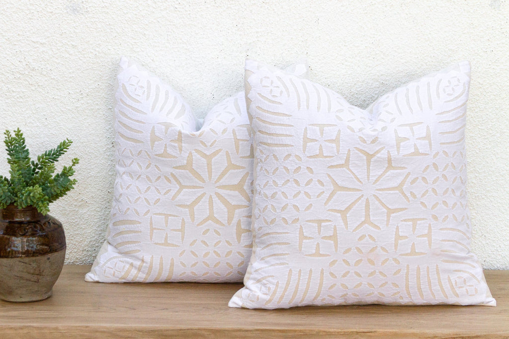 Jaisalmer Star, Pair of White Appliqué  Pillow Covers