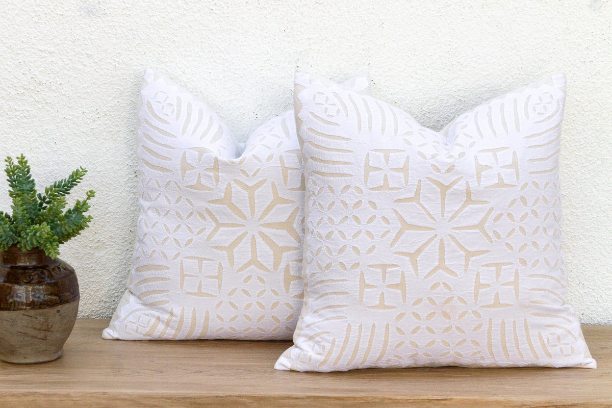 Jaisalmer Star, Pair of White Appliqué  Pillow Covers