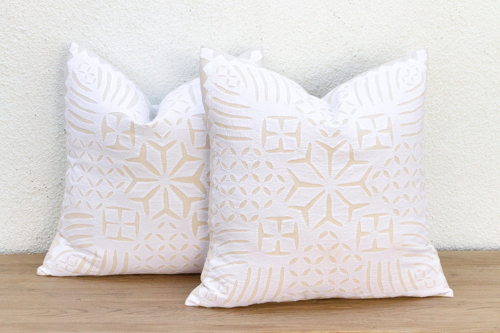 Jaisalmer Star, Pair of White Appliqué  Pillow Covers