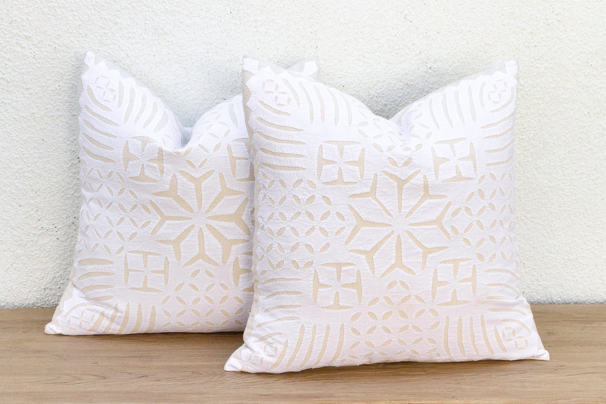 Jaisalmer Star, Pair of White Appliqué  Pillow Covers
