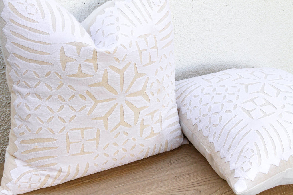 Jaisalmer Star, Pair of White Appliqué  Pillow Covers