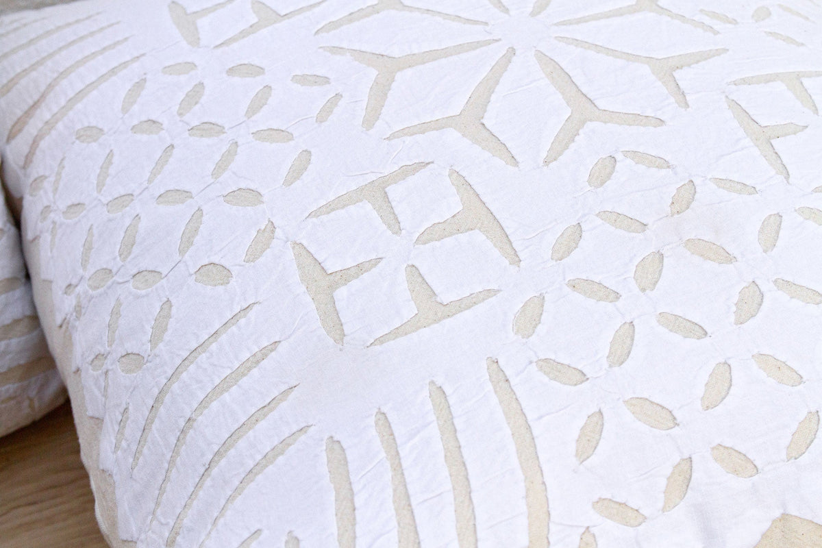 Jaisalmer Star, Pair of White Appliqué  Pillow Covers
