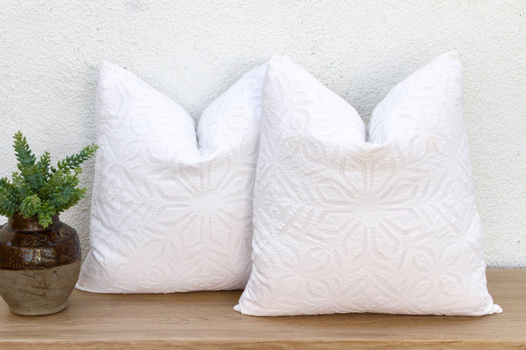 Moonlight, Pair of White Appliqué  Pillow Covers