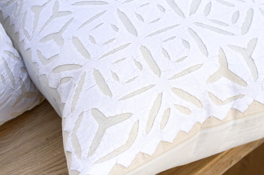 Jaipur White, Pair of Appliqué  Pillow Covers